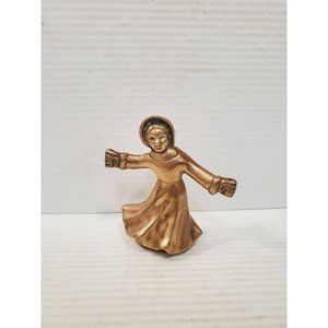 Vintage Brass Dancing Lady Small Figurine, Girl in Dress Charm Hanging